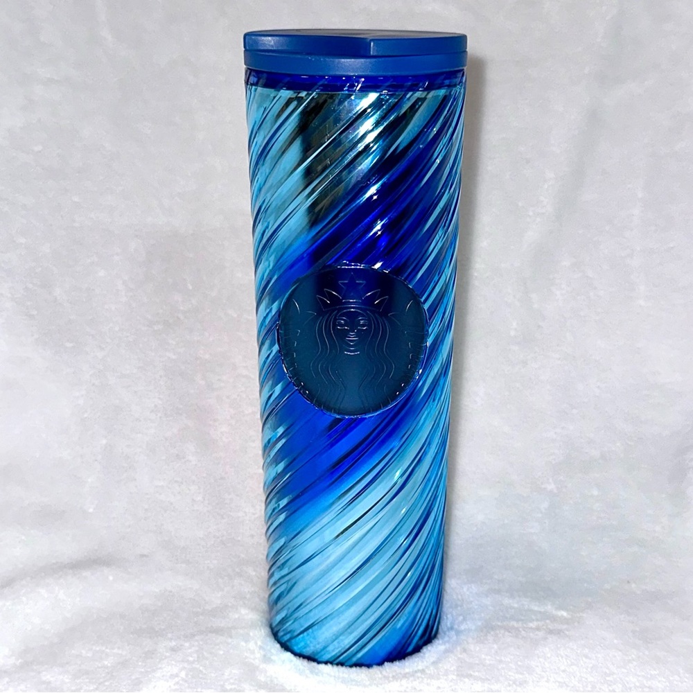 Starbucks Holiday 2023 Insulated Ribbon Tumbler Icicle Iridescent Blue 16 oz